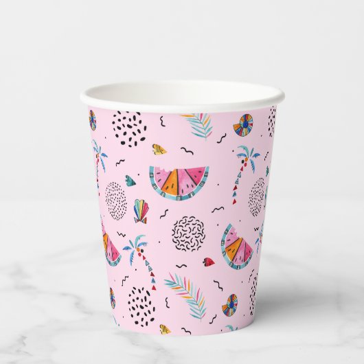 Tropisch roze Memphis Style Pattern Papieren Bekers (Achterkant)