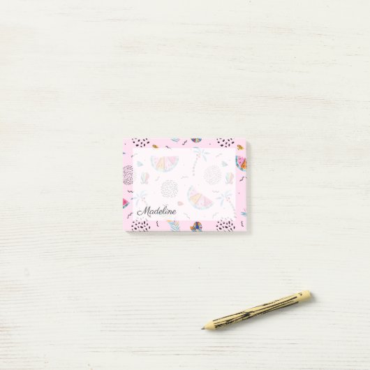 Tropisch roze Memphis Style Pattern Post-it® Notes (Op bureau)