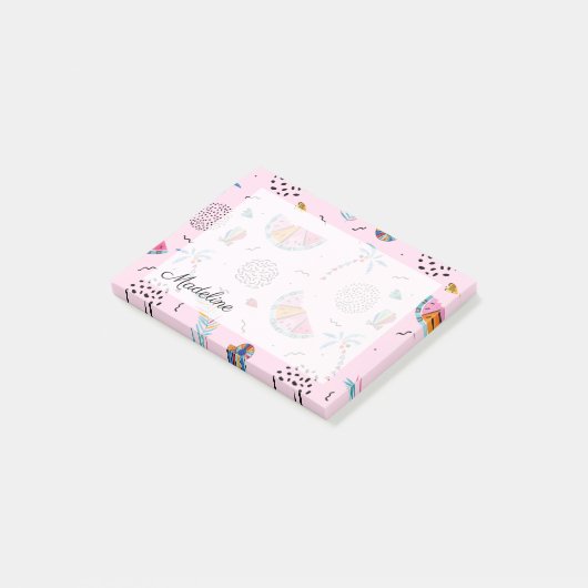 Tropisch roze Memphis Style Pattern Post-it® Notes (Schuin)
