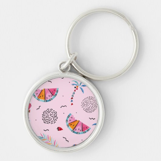Tropisch roze Memphis Style Pattern Sleutelhanger (Voorkant)