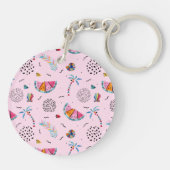 Tropisch roze Memphis Style Pattern Sleutelhanger (Achterkant)