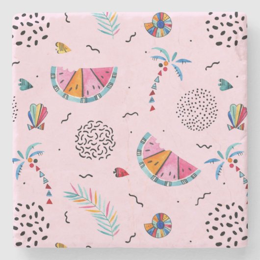 Tropisch roze Memphis Style Pattern Stenen Onderzetter (Voorkant)