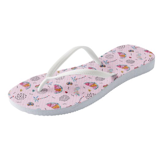 Tropisch roze Memphis Style Pattern Teenslippers (Schuin)