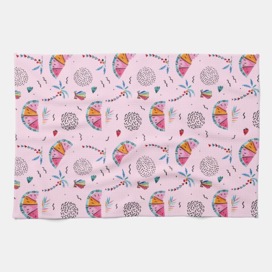 Tropisch roze Memphis Style Pattern Theedoek (Horizontaal)