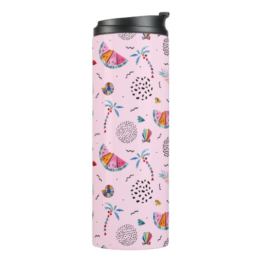 Tropisch roze Memphis Style Pattern Thermosbeker (Gedraaid links)