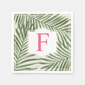 Tropisch roze monogram groene palmbladeren servet (Voorkant)
