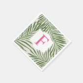 Tropisch roze monogram groene palmbladeren servet (Hoek)