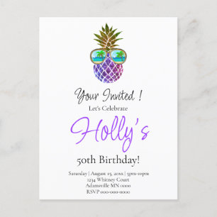 Tropisch roze paarse ananas Verjaardagsfeest Briefkaart