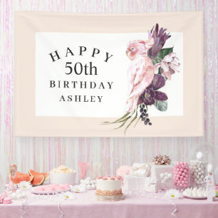 Tropisch roze papegaai Happy 50th Birthday Spandoek