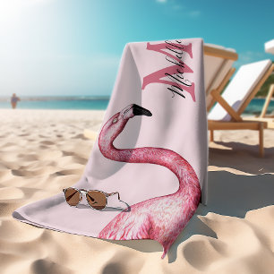 Tropisch Roze Persoonlijke Monogram Flamingo  Badhanddoek