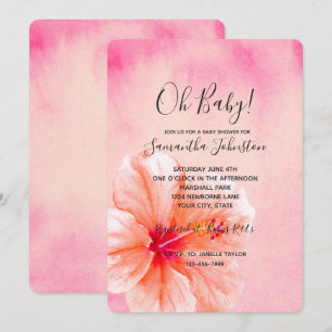 Tropisch Roze Perzik Hibiscus Flower Baby shower Kaart