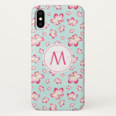 Tropisch Roze Plumeria Waterverf Monogram Case-Mate iPhone Case (Achterkant)
