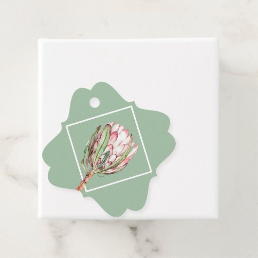 Tropisch roze protea Floral FANCY SQUARE Partij Bedankjes Labels (In situ)