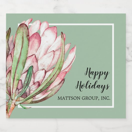 Tropisch roze protheekFloral op Mint Sparkling Wijnetiket (Enkel label)