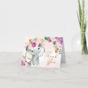 Tropisch roze Violet Elephant Baby shower Birthday Bedankkaart