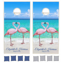 Tropisch roze vlamingos Ocean Beach Scene Weddensc