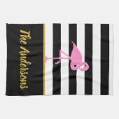 Tropisch roze vlamJon op zwarte en witte strepen Theedoek (Horizontaal)