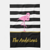 Tropisch roze vlamJon op zwarte en witte strepen Theedoek (Verticaal)