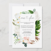 Tropisch roze witte Floral | Uitgestelde bruiloft Kaart (Voorkant)