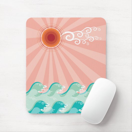 Tropisch roze zon Aqua Waves Summer Beach Ocean Muismat (Met muis)