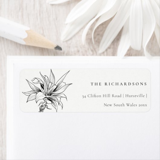 Tropisch Rustic Palms Black White Sketch Adres Etiket (Insitu)