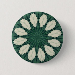 Tropisch Sacramento Groen en Zilverblad Mandala. Ronde Button 5,7 Cm