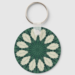 Tropisch Sacramento Groen en Zilveren Blad Mandala Sleutelhanger