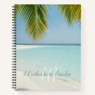 Tropisch Sandy Beach Turquoise Typografie Palm Notitieboek