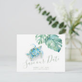 Tropisch Save the Date met Aquarel Zee Schildpad (Staand voorkant)