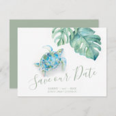 Tropisch Save the Date met Aquarel Zee Schildpad (Voorkant / Achterkant)