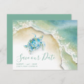 Tropisch Save the Date met Aquarel Zee Schildpad (Voorkant / Achterkant)