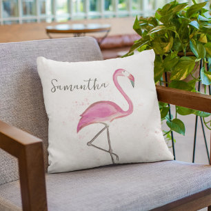 Tropisch Schattige aangepaste roze flamingo Kussen