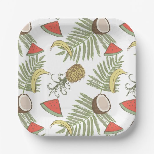 Tropisch schetsenpatroon papieren bordje (Voorkant)