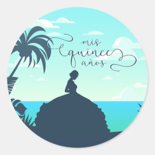 Tropisch Silhouette Quinceanera Ronde Sticker