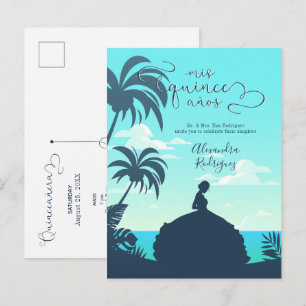 Tropisch Silhouette Quinceanera Uitnodiging Briefkaart