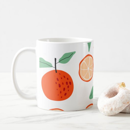 TROPISCH Sinaasappel Citrusvruchten Retropatroon Koffiemok (Met donut)