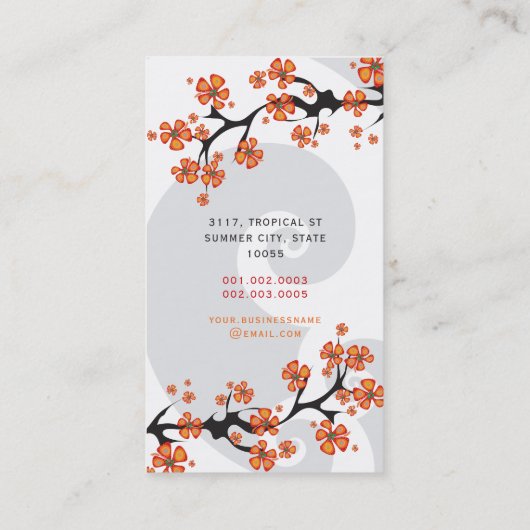 Tropisch Sinaasappel Hibiscus Flower Fusion Grijze Visitekaartje (Achterkant)