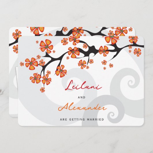 Tropisch Sinaasappel Hibiscus Grijze wervelingen B Kaart (Voorkant / Achterkant)