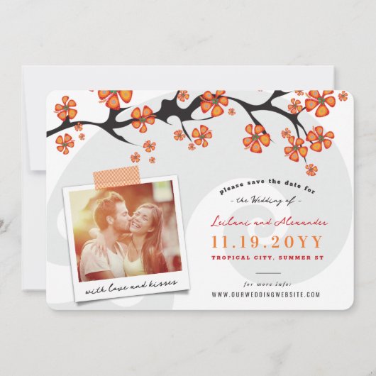 Tropisch Sinaasappel Hibiscus Grijze wervelingen B Kaart (Achterkant)