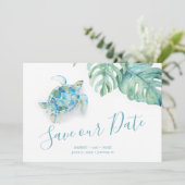 Tropisch sparen de Datum met de Schildpad van het  Save The Date (Staand voorkant)