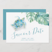 Tropisch sparen de Datum met de Schildpad van het  Save The Date (Voorkant / Achterkant)
