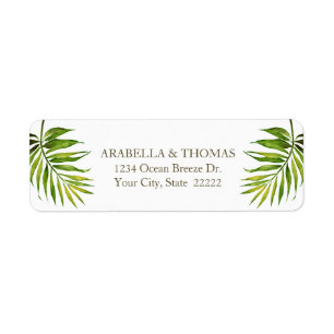 Tropisch strand Adres Palm Leaf Return Etiket