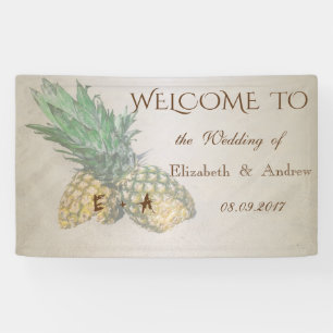Tropisch strand, ananas-bruiloft banner