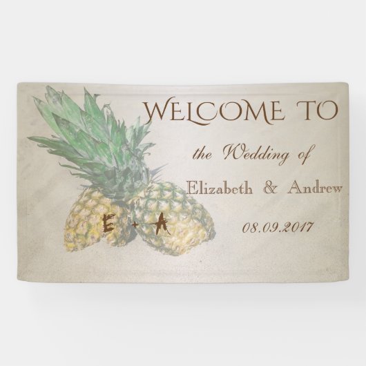 Tropisch strand, ananas-bruiloft banner (Horizontaal)