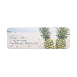 Tropisch strand ananas retouradreslabel etiket