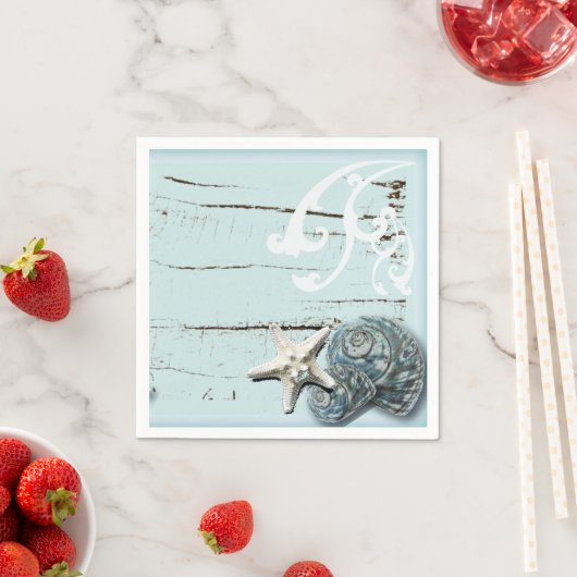 Tropisch strand Aqua Blue Zeester bruiloft Servetten (Insitu)