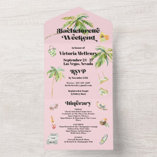 Tropisch strand Bachelorette Weekend Route All In One Uitnodiging (Binnen)