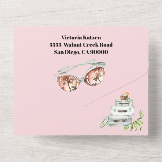 Tropisch strand Bachelorette Weekend Route All In One Uitnodiging (Achterkant)