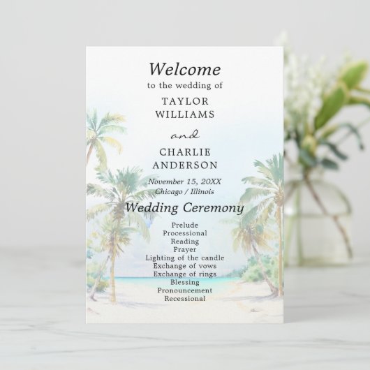 Tropisch strand bestemming bruiloft programma (Staand voorkant)