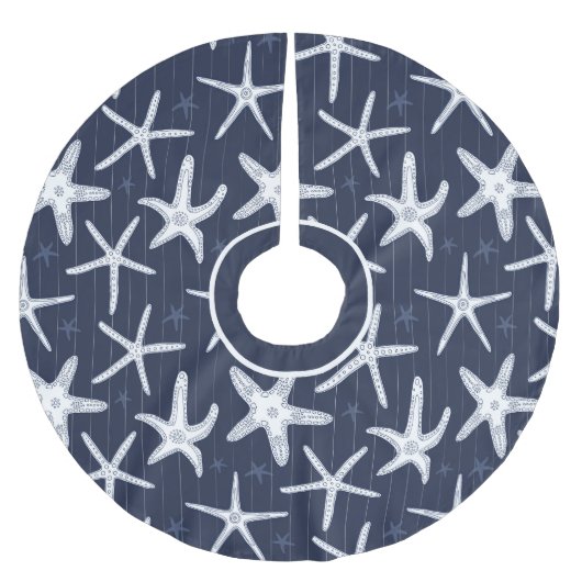 Tropisch strand Blauw en wit gevlekt Kerstboom Rok (Voorkant)